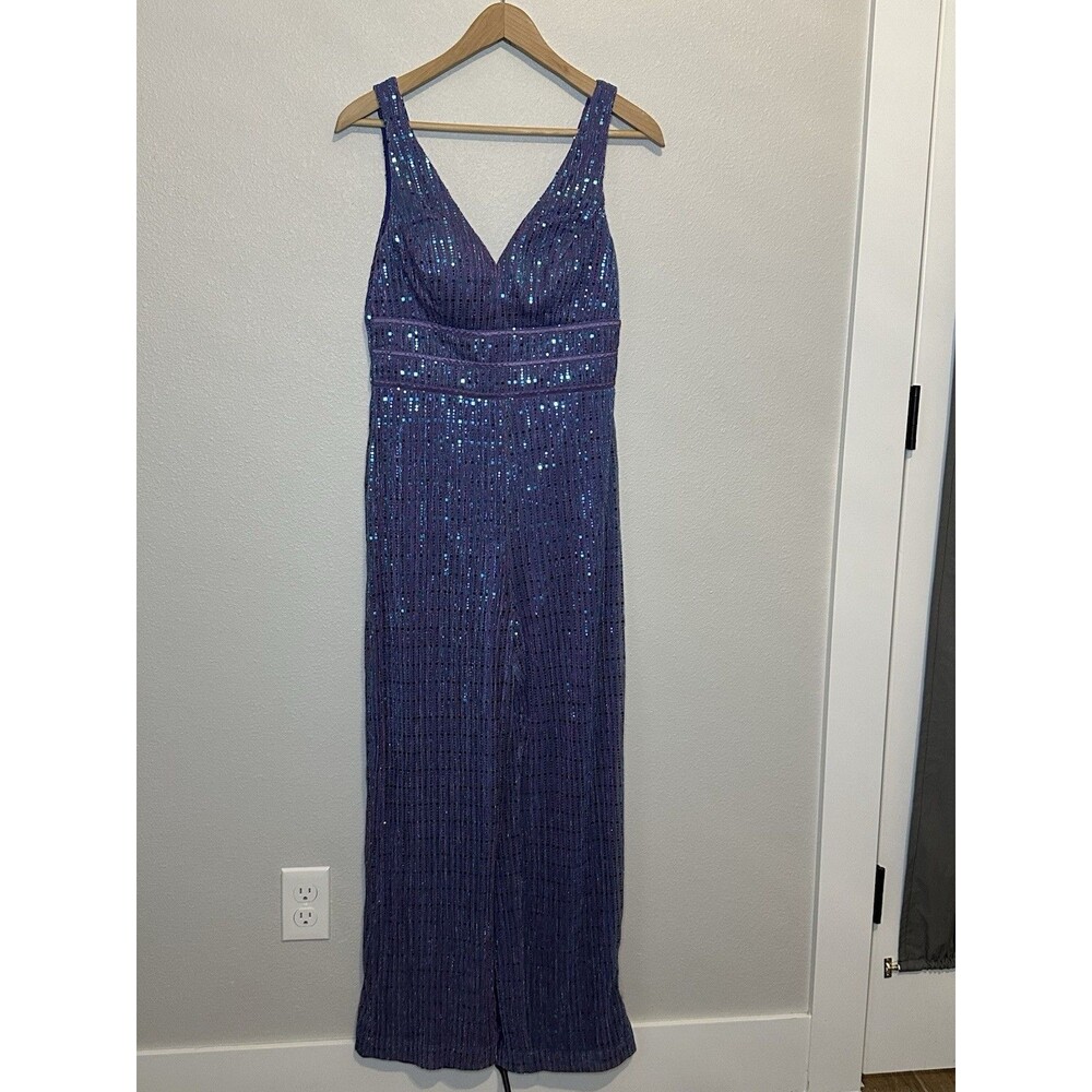 City Triangles Purple Metallic Sequined Jumpsuit Women Size 9